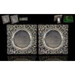 Edwardian Period Pair of Ornate Sterling Silver Photo Frames of Square Form.