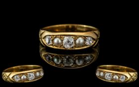Late Victorian Period 18ct Gold Attractive Diamond and Seed Pearl Set Dress Ring. Marked 18ct to