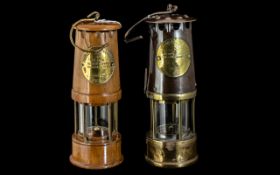 Two Miner's Lamps, comprising Eccles Type 6 M & Q Safety Lamp 9" tall, in English Walnut,