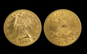 United States of America Liberty Head - Ten Dollar Gold Coin. Date 1893. Top Grade E.F/U.N.C -