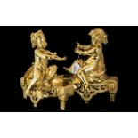 Pair of French Gilt Bronze Statues Depicting Putti, measure 13" tall x 10" wide.