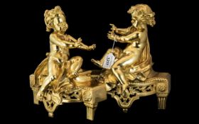 Pair of French Gilt Bronze Statues Depicting Putti, measure 13" tall x 10" wide.