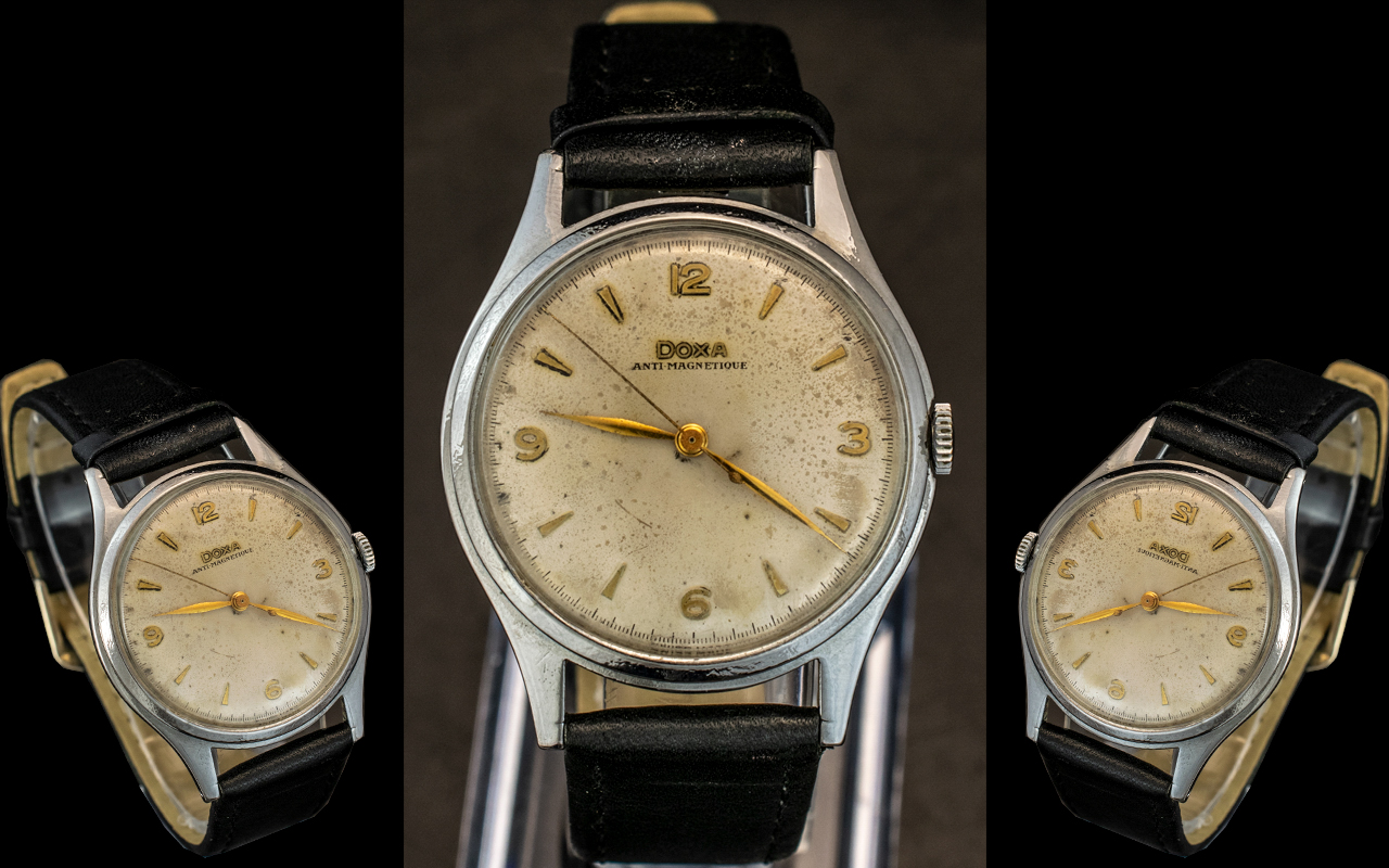 Doxa - 1950's Mechanical Anti-Magnetioue Steel Cased Wrist Watch. Cal 1147, Signed to Dial. Ref No