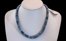 Blue Opal Bead Necklace, a well matched string of beautiful blue opals, mined in Peru,