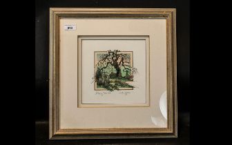 J C G Illingworth Print 'The Cherry Tree', mounted, framed and glazed, print measures 8" x 8.