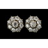 Antique Period 18ct Gold - Superb Quality Diamond Set Pair of Earrings of Wonderful Colour and