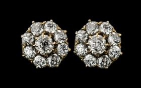 Antique Period 18ct Gold - Superb Quality Diamond Set Pair of Earrings of Wonderful Colour and