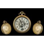 Waltham - Late 19th Century Gold Plated Keyless Open Faced Pocket Watch with Screw Back.