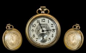 Waltham - Late 19th Century Gold Plated Keyless Open Faced Pocket Watch with Screw Back.