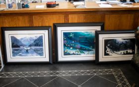 Three Framed Wyland Lithographs, all mounted, framed and glazed in contemporary black frames.