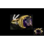 Amethyst Cushion Cut Ring, a 9ct, rich purple, cushion cut amethyst,