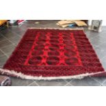 Large Red Persian Rug, attractive design with central panels and deep decorative edging,