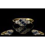 Art Deco Period Petite and Attractive Ladies 18ct Gold and Platinum Diamond / Sapphire Set Ring.