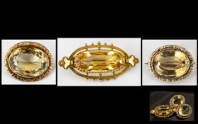 Victorian Period Superb Trio of 9ct Gold Citrine Set Brooches. Dating From Around 1880's.