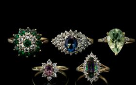 A Collection of Vintage 9ct Gold Stone Set Dress Rings ( 5 ) In Total. All Hallmarked for 9.