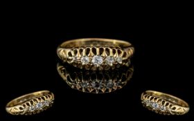 Antique Period Attractive 18ct Yellow Gold - 5 Stone Diamond Set Ring. Gallery Setting.