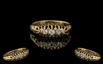 Antique Period Attractive 18ct Yellow Gold - 5 Stone Diamond Set Ring. Gallery Setting.