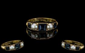 Antique Period 18ct Gold Pearl and Sapphire Set Dress Ring of Pleasing Design.