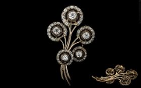 Antique Period - Stunning 18ct Gold Diamond Set Brooch, Floral Bouquet Design. The Five Larger