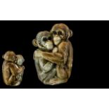 Superb Rare c1900's Monkey Lamp In Porcelain, In the Form of Two Monkeys Hugging Each Other. Model