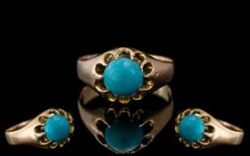 Antique Period Attractive Single Stone Turquoise Set Ring. Raised Claw Setting.