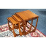 Nest of Tables, Teak modern Scandinavian style, curved legs and stretchers,
