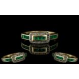 Ladies Attractive 9ct Gold Emerald and Diamond Set Ring. Fully Hallmarked to Interior of Shank.