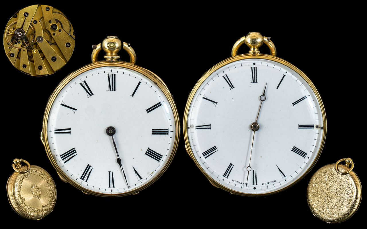 French 19th Century Ladies Pair of Key-wind 18ct Gold Open Faced Pocket Watch of Small Proportions.