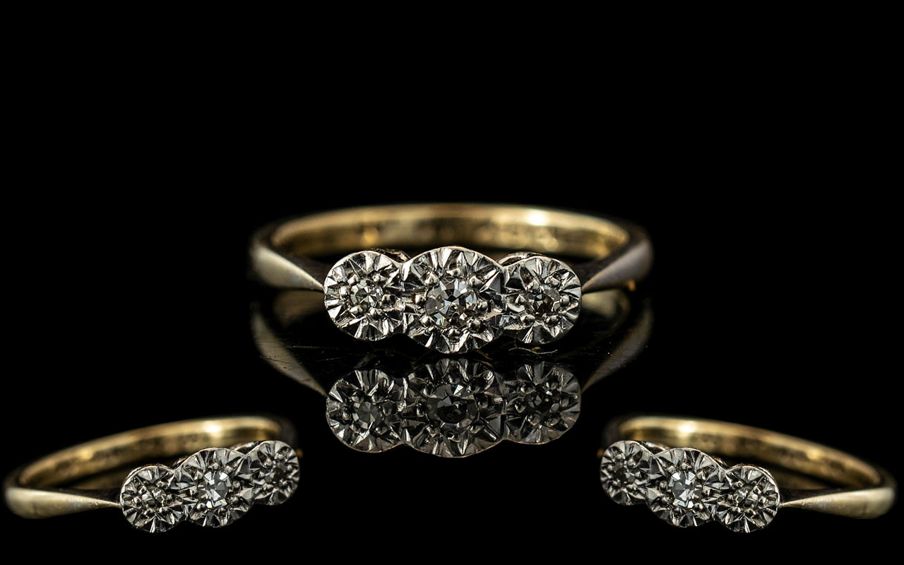 Antique Period Diamond Ring - Set In 9ct Gold and Platinum.