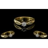 Ladies 18ct Gold Attractive Single Stone Diamond Set Ring. Marked 18ct to Interior of Shank. The