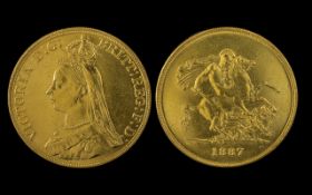 Queen Victoria Jubilee Head St George 22ct Gold Five Pound - Date 1887. High Graded Coin - Please