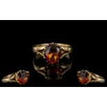 Ladies 9ct Gold Attractive Single Stone Orange Topaz Set Ring, Not Marked but Tests 9ct. Topaz of