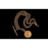 Victorian Period 1837 - 1901 Excellent 9ct Rose Gold Double Albert Watch Chain with Attached Fob /
