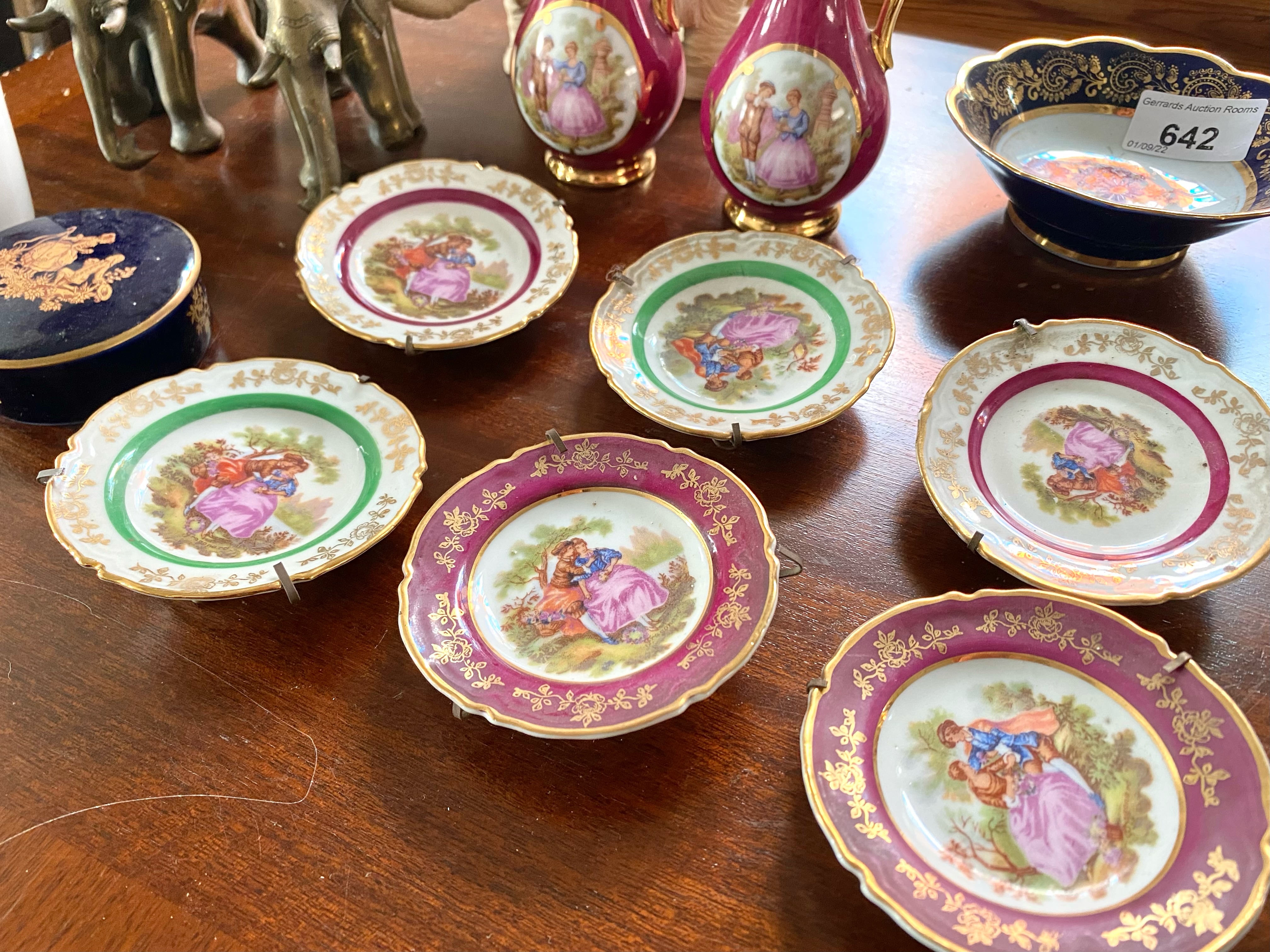 Collection of Porcelain Items, comprising Limoges blue and gilt bowl, six small Limoges wall plates, - Image 2 of 3