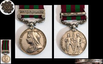 Queen Victoria 1895 India Campaign Silver Medal with Clasp and Ribbon.
