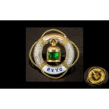 Royal Victoria Yacht Club - 18ct Gold and Enamel Emerald Set Sweetheart Brooch In the Form of a