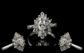 Art Deco Period 1930's - 18ct White Gold Superb Diamond Set Dress Ring. Marked 750 to Interior of
