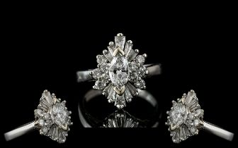 Art Deco Period 1930's - 18ct White Gold Superb Diamond Set Dress Ring.