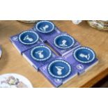 Wedgwood Portland Blue Jasper Silver Jubilee 1952-1977 round sweet dishes, four HM The Queen,