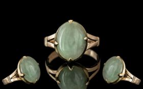 18ct Gold - Good Quality Single Stone Jade Set Ring. Marked 18ct to Interior of Shank.