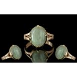 18ct Gold - Good Quality Single Stone Jade Set Ring. Marked 18ct to Interior of Shank.