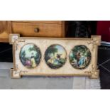 A French Style Wooden Wall Plaque With Three Decorative Serenading Vignettes, Courting Scenes,