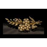 Antique Period - Attractive 15ct Gold Seed Pearl Set Flower Brooch ( Bouquet ) Design. c.1890's.