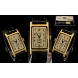 Tavannes - Water Sport Swiss Made 9ct Gold Cased Rectangular Shape Mechanical Wind Wrist Watch with