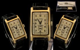 Tavannes - Water Sport Swiss Made 9ct Gold Cased Rectangular Shape Mechanical Wind Wrist Watch with