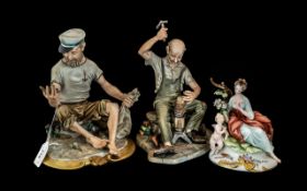 Three Capodimonte Figures comprising a sailor and a cobbler. Both measuring approx 8 by 10 inches.