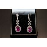 Pink Topaz Set Earrings. Silver Earrings Set with Large Faceted Pink Topaz, Drop Design 3.5 cms.