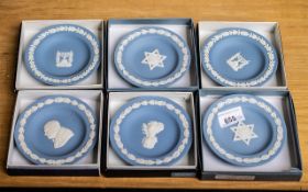 Wedgwood Blue Jasper Six Round Dishes, two Star of David, Princess Anne's Wedding,