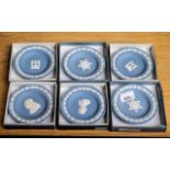 Wedgwood Blue Jasper Six Round Dishes, two Star of David, Princess Anne's Wedding,