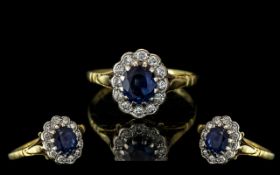 18ct Gold Attractive Sapphire and Diamond Set Cluster Ring. Flower head Design.